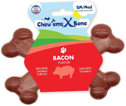 Chew’EMS X Bone Dog Chew Toy for Aggressive Chewers – Long-Lasting Bacon Flavor by Chewems