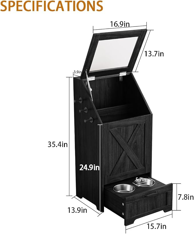 Dog Feeding Station with Storage Cabinet and 2 Elevated Dog Bowls, Hidden Pet - Image 9