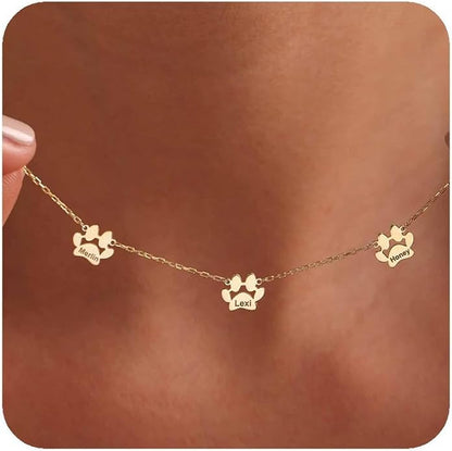 Personalized Cute Dog Cat Paw Name Necklace Forever Love Custom Heart Pendant by RESVIVI
