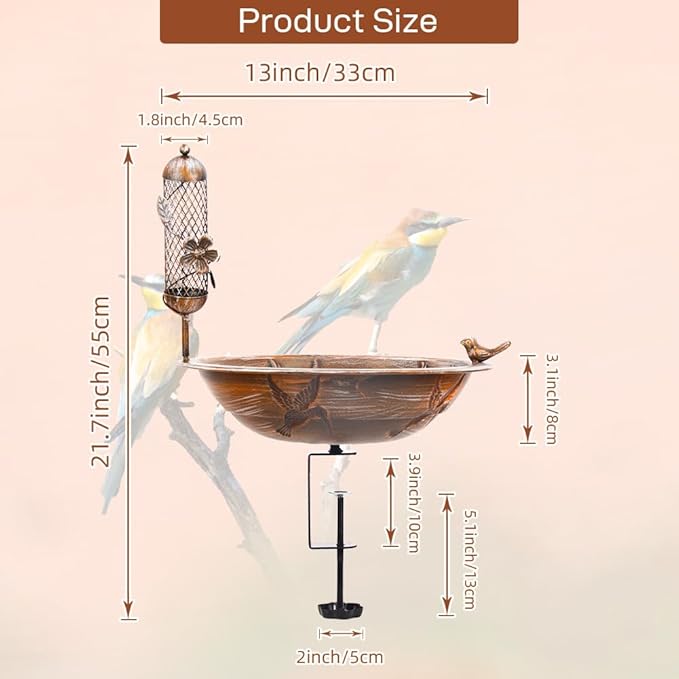 DREAMSOUL Deck Bird Bath with Feeder, Metal Birdbath Bowl - Image 3