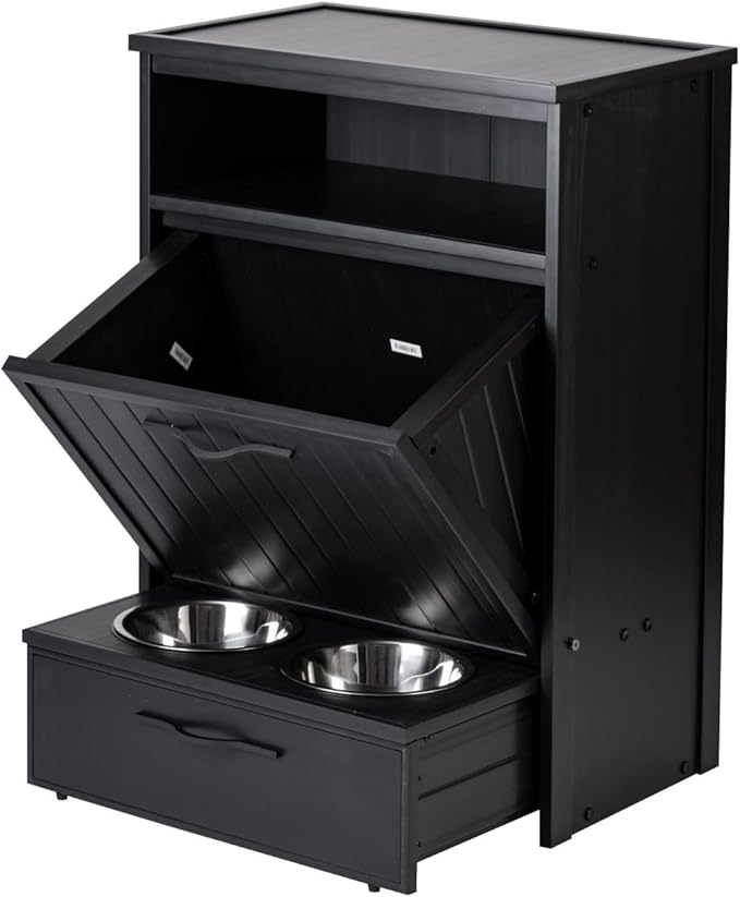 New Age Pet ECOFLEX Brea Dog Food Pantry in Black, Two 32 oz Bowls, Moisture by NewAgePet