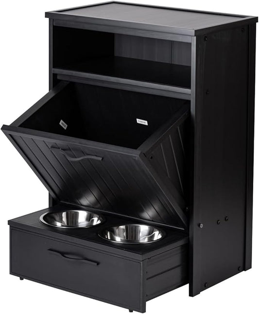 New Age Pet ECOFLEX Brea Dog Food Pantry in Black, Two 32 oz Bowls, Moisture by NewAgePet