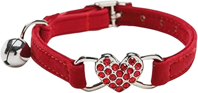 Heart Bling Cat Collar with Safety Belt and Bell Adjustable 8-10 inches by WDPAWS