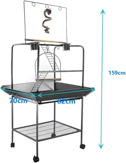 62 Inch Bird Cage with Wooden Perches, Standing Wrought Iron Birdcage with - Image 3