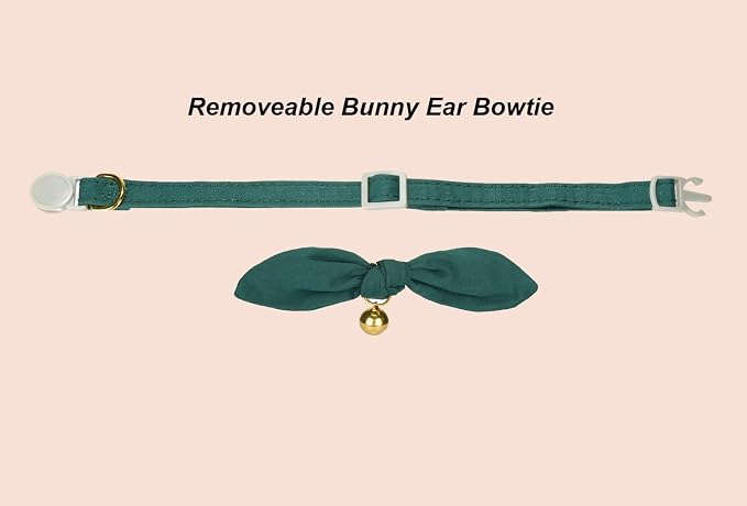 Bunny Ear Cat Collar with Bell and Bow Tie, Breakaway Cute Bowtie Kitten Collars - Image 2