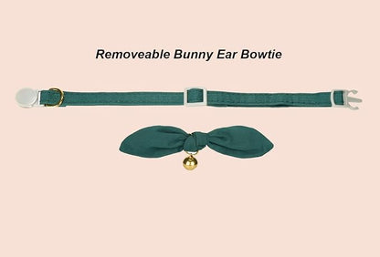 Bunny Ear Cat Collar with Bell and Bow Tie, Breakaway Cute Bowtie Kitten Collars - Image 2