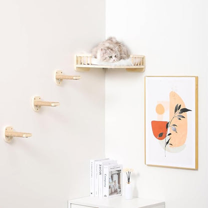 Cat Wall Shelves with 3 Steps Scratch Post, Climbing Shelf and Hammock - Image 3