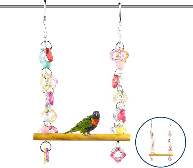 FRCOLOR Pet Bird Swing Hanging Chewing Toy 7.87 Inch Wooden Parrot Stand - Image 4