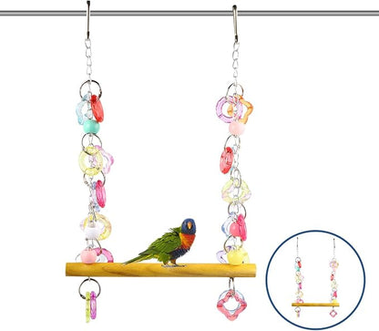 FRCOLOR Pet Bird Swing Hanging Chewing Toy 7.87 Inch Wooden Parrot Stand - Image 4