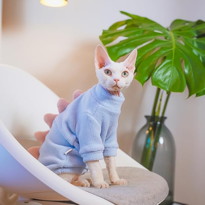 Dinosaur Sphynx Cat Clothes, Soft Polar Fleece Sweater - Image 5