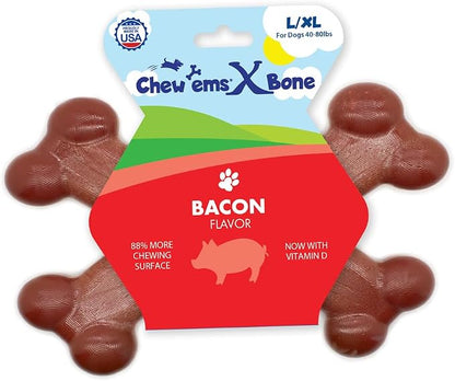 Chew’EMS X Bone Dog Chew Toy for Aggressive Chewers – Long-Lasting Bacon Flavor by Chewems