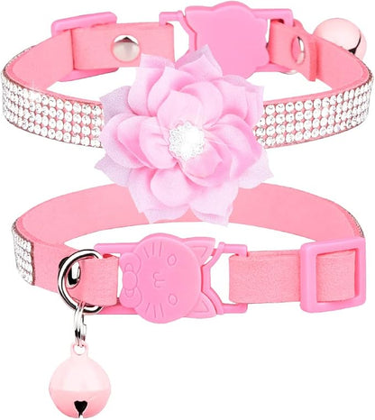 Cat Collars, Rhinestone for Girl Cats Bling Kitten Flower Adjustable Breakaway by Bbmmayy