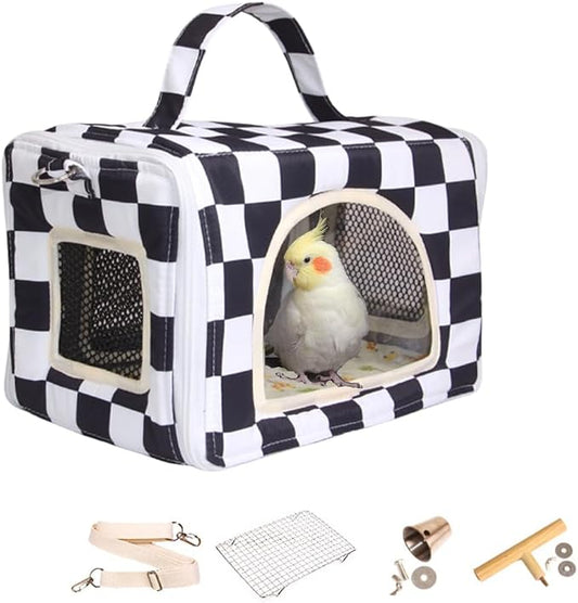 Bird Travel Carrier with Perch Parakeet Carriers with Net, Pad Mat, Feeder by Copfeu