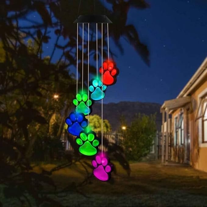 Paw Print Solar Wind Chimes, Color Changing Outdoor Paw Print Solar Lights by fasohere