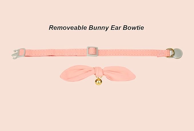 Bunny Ear Cat Collar with Bell and Bow Tie, Breakaway Cute Bowtie Kitten Collars - Image 2