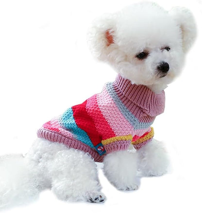 Rainbow Puppy Sweater for Small Dog Pullover Knitted Dog Sweatshirt Cable Cat by Anelekor