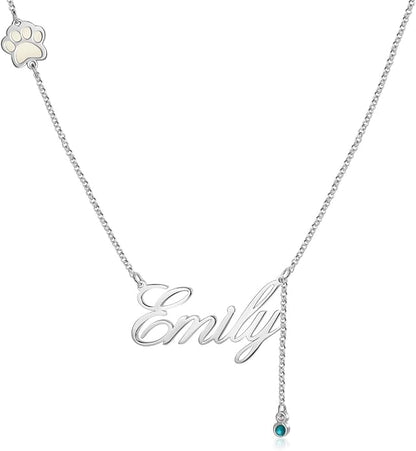 Personalized Cute Dog Cat Paw Name Necklace Forever Love Custom Heart Pendant by RESVIVI