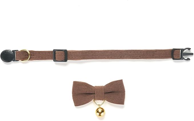 Soft Corduroy Cat Collar with Bell and Bowtie, Safety Breakaway Clasp, - Image 4
