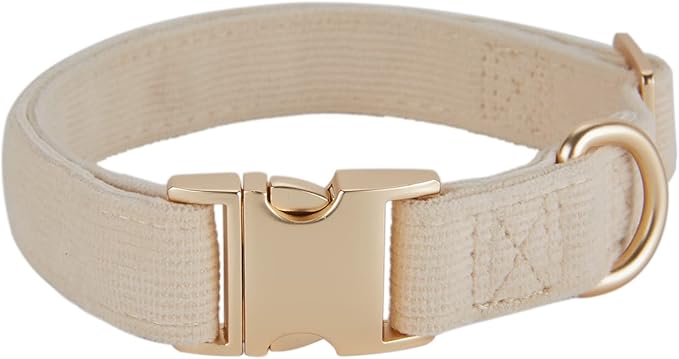 Soft Cotton Dog Collar with Metal Buckle Adjustable Heavy Duty Comfy Corduroy by YUDOTE