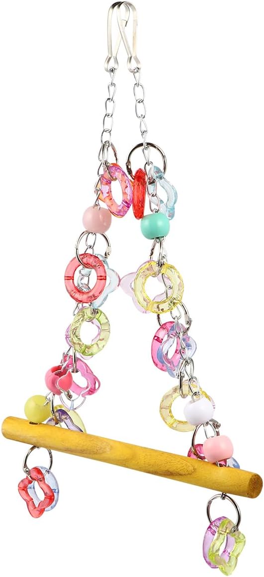FRCOLOR Pet Bird Swing Hanging Chewing Toy 7.87 Inch Wooden Parrot Stand - Image 5