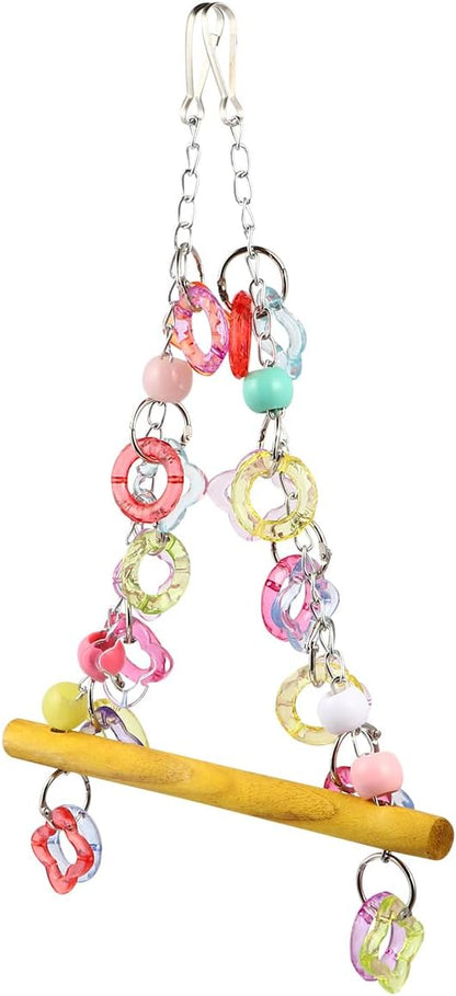 FRCOLOR Pet Bird Swing Hanging Chewing Toy 7.87 Inch Wooden Parrot Stand - Image 5