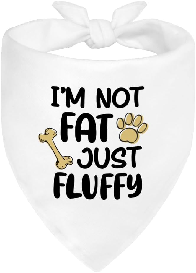 I'm Not Fat Just Fluffy White Dog Bandana, Funny Cute Puppy Scarf Accessory by ZBBFSCSB