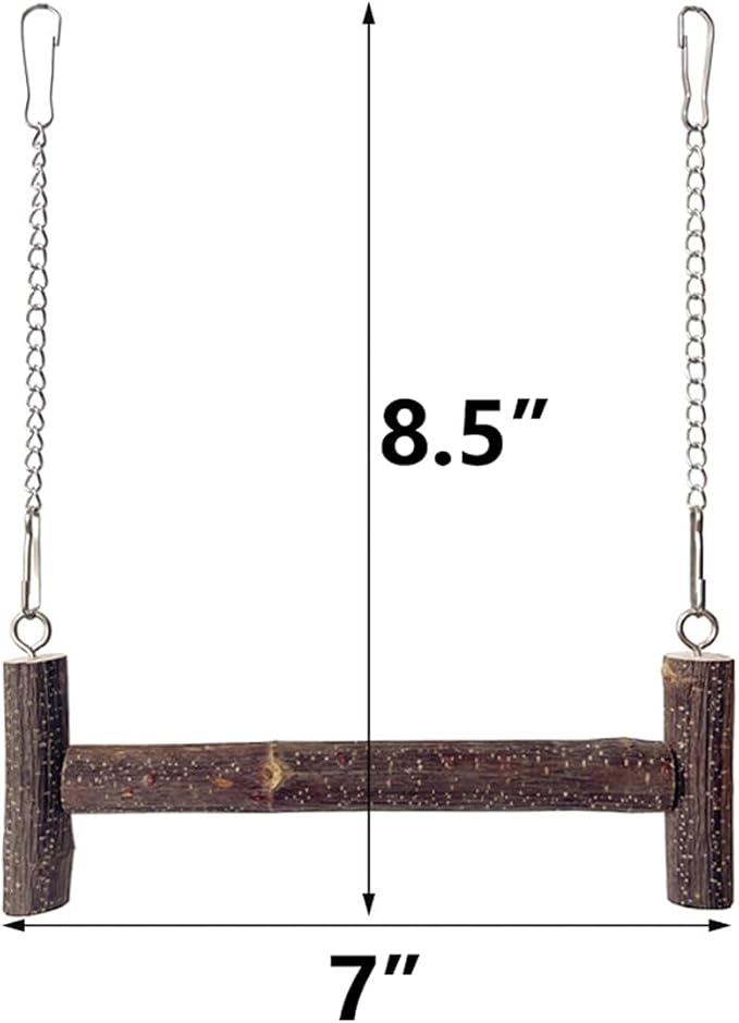 Natural Wood Parakeet Swing Toy, Budgie Wooden Perch Stand, Small and Medium - Image 3