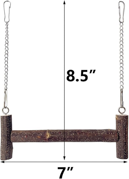 Natural Wood Parakeet Swing Toy, Budgie Wooden Perch Stand, Small and Medium - Image 3