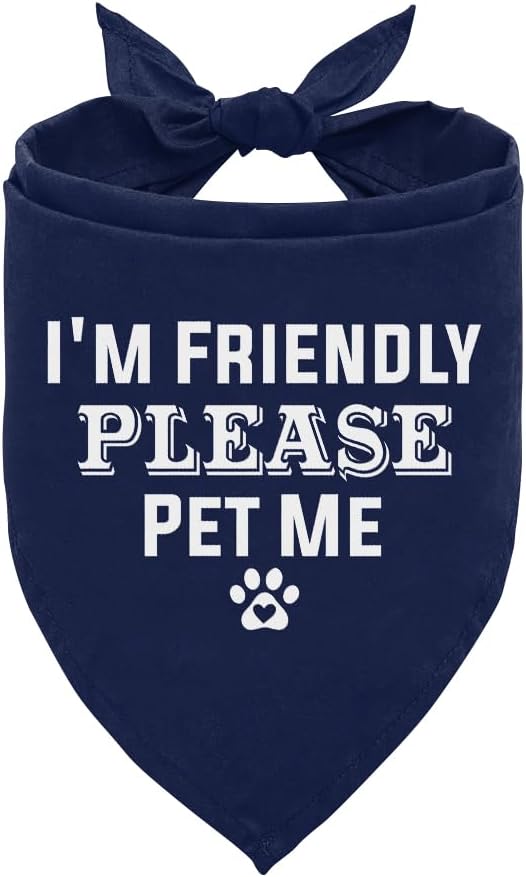 I'm Friendly Please Pet Me Dog Bandana, Dark Blue Dog Bandana, Funny Cute Pet by ZPPRJF