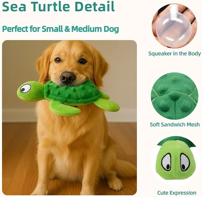 Squeaky Sea Turtle Plush Dog Toy – Durable, Interactive Chew Toy - Image 2
