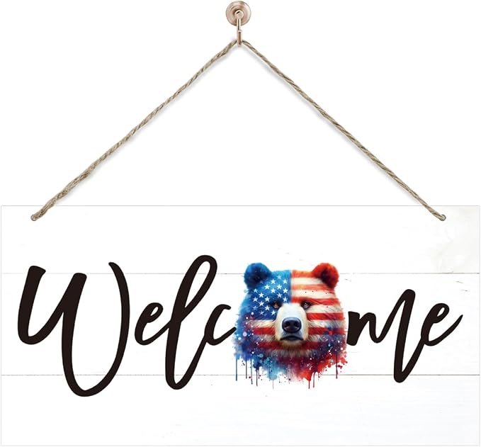 Welcome Sign for Front Door, Welcome Decor Wooden Hanging Sign for Wall Decor by corner+wind
