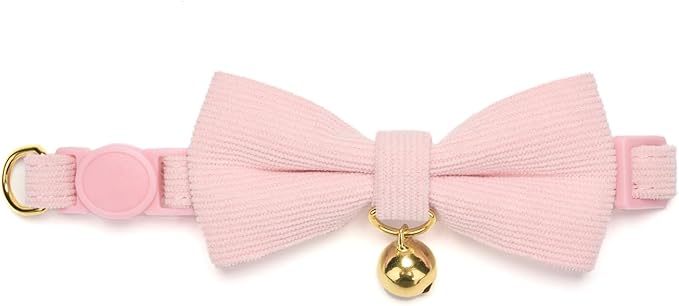 Soft Corduroy Cat Collar with Bell and Bowtie, Safety Breakaway Clasp, - Image 7