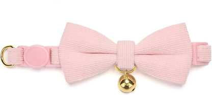Soft Corduroy Cat Collar with Bell and Bowtie, Safety Breakaway Clasp, - Image 7