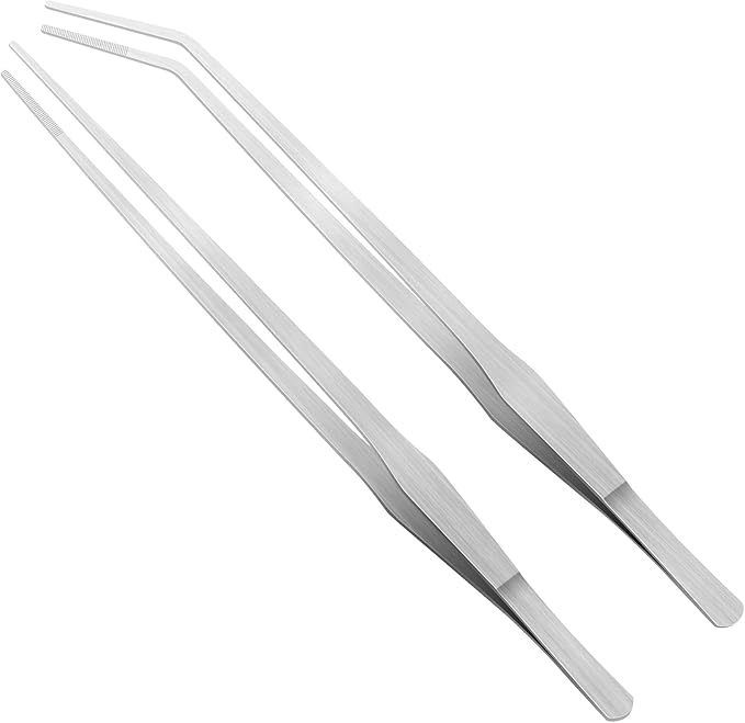 Vaincre 2PCS Long Tweezers, 15 inch Curved Aquascaping Tools, Stainless Steel by Vaincre