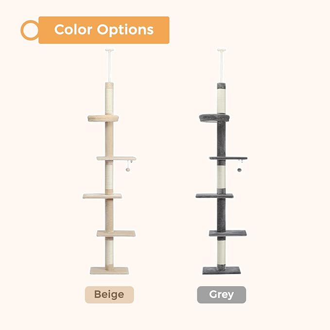 PETEPELA Cat Tower 5-Tier Floor to Ceiling Cat Tree Height Adjustable, Tall - Image 7