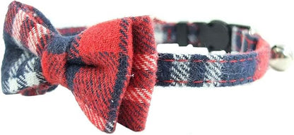 Cat Collar Breakaway with Bell and Bow Tie, Plaid Design Adjustable Safety - Image 2
