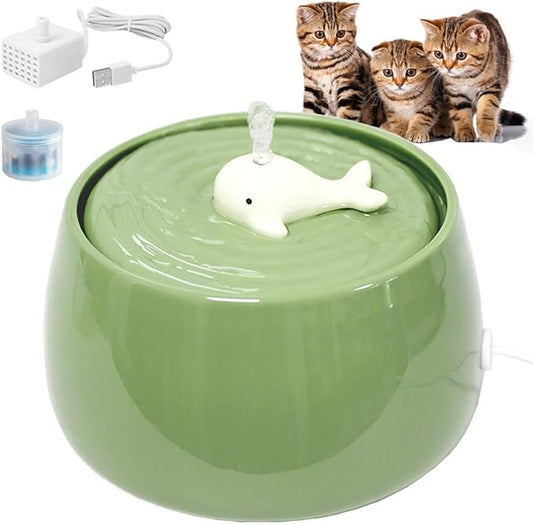 Ceramic Cat Water Fountain, 45oz/1.3L Ultra-Silent Automatic Pet Drinking Water by HMRCYTE