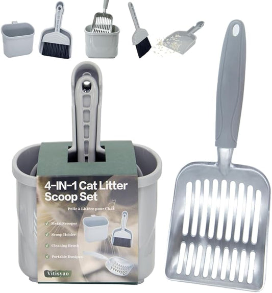 4-in-1 Cat Litter Scoop with Holder, Cat Litter Box Organizer Cleanup Kit by Vitisyao