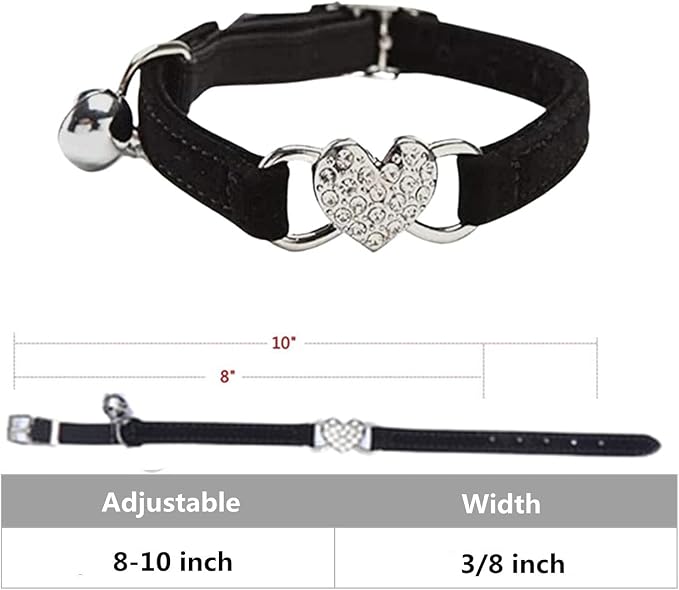 Heart Bling Cat Collar with Safety Belt and Bell Adjustable 8-10 inches - Image 2