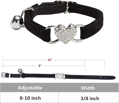 Heart Bling Cat Collar with Safety Belt and Bell Adjustable 8-10 inches - Image 2