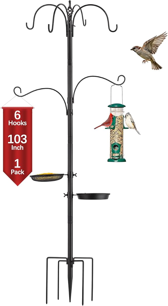 Camii 103 in Bird Feeding Station Kit, 6-Hook Wild Bird Feeder Stand Pole by Camii