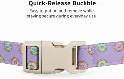 Girl Dog Collar with Unique Purple and Donut Print, Cute Dog Collar - Image 3
