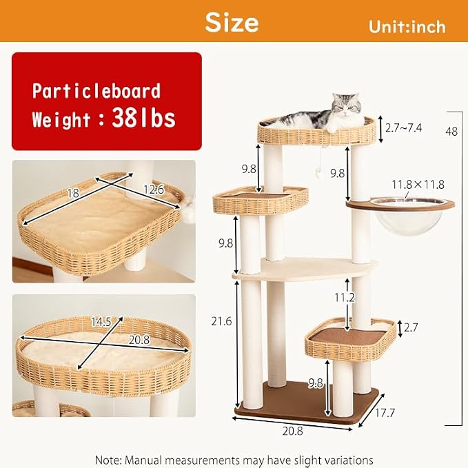 Modern Cat Tree for Large Cats, 48-Inch Tall Cat Tree Tower - Image 4