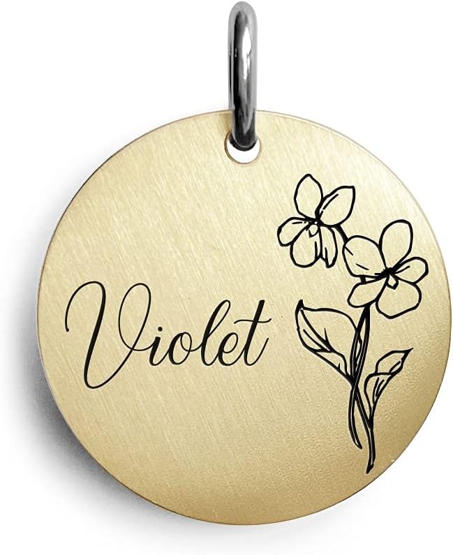Cats Dogs ID Tags Personalized Engraving Birth Flowers Pattern by Acatinthetree