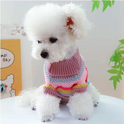 Rainbow Puppy Sweater for Small Dog Pullover Knitted Dog Sweatshirt Cable Cat - Image 5