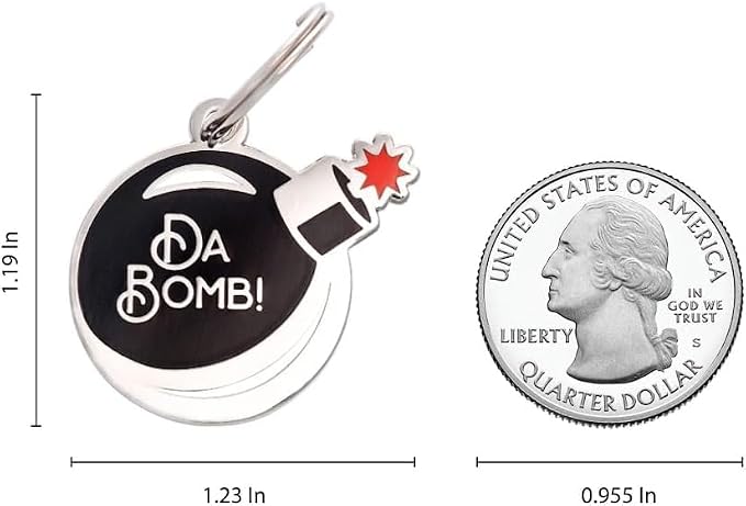 Two Tails Da Bomb Pet ID Tag, Custom Engraved Dog Name Tag, Personalized Charm - Image 2