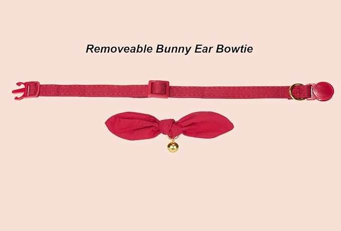 Bunny Ear Cat Collar with Bell and Bow Tie, Breakaway Cute Bowtie Kitten Collars - Image 2