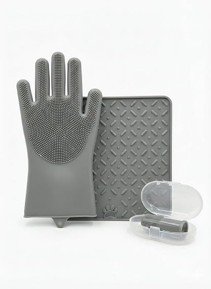 3-in-1 Stress-Free Dog Bathing Kit – Silicone Grooming Gloves, Suction Lick Mat by Unknown