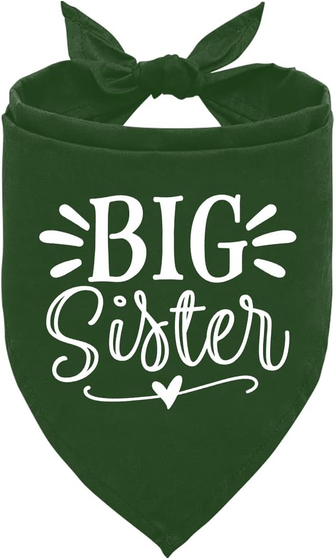 Big Sister Bandana for Dogs, Pet Pregnancy Announcement, Dark Green Dog Bandana by ZPPRJF