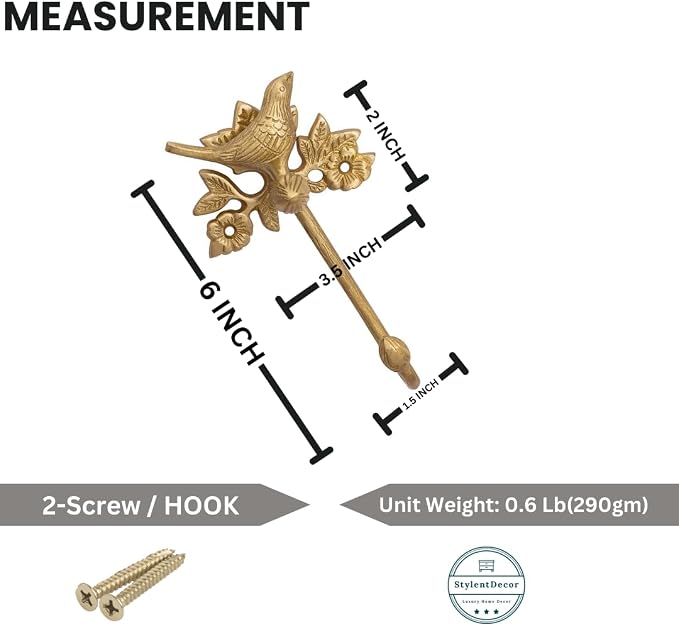 STYLENT Decor Solid Brass Bird Antique Towel Hook Bathroom Accessories Retro - Image 5